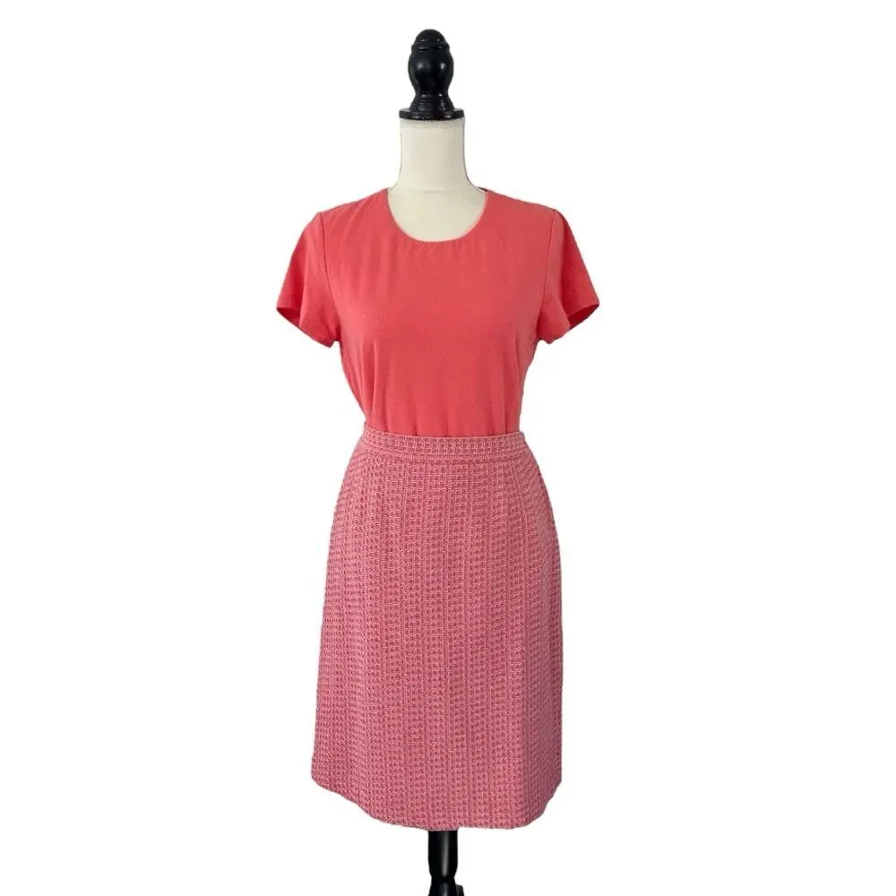 Studio Liz Claiborne Vintage Coral Orange Boucle Tweed Pencil Skirt Size 14